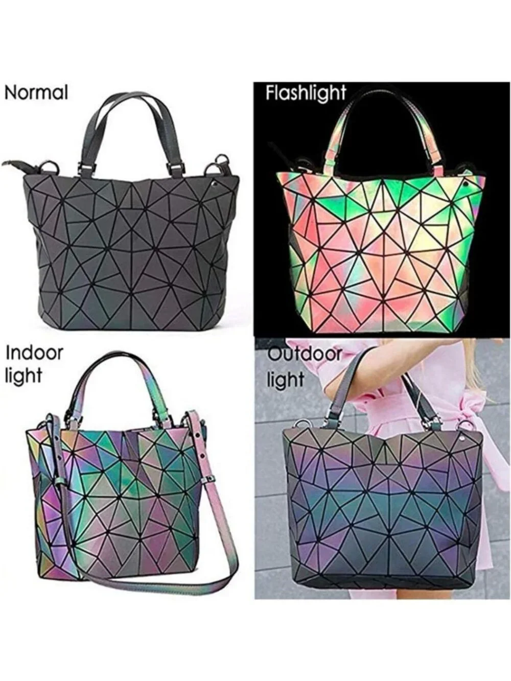 Luminous Geometric Handbag - Eco-Friendly Holographic Purse with Shard Design